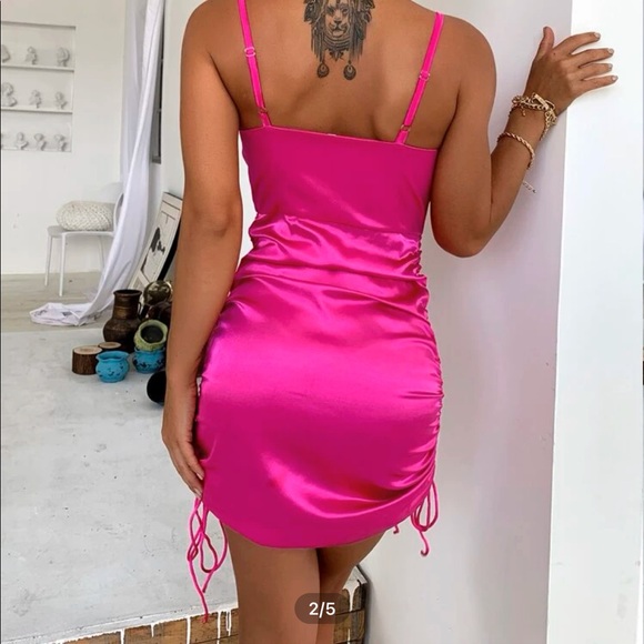 ruched drawstring satin dress - Picture 2 of 3